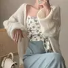 Cardigã de malha branco macio e versátil para mulheres, novo estilo primavera e outono, casaco suéter casual de caimento solto, blusa de cor sólida, moderno