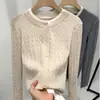 Ropa de Punto de Cuello Redondo para Mujer 2025 Nueva Ropa de Mujer Tejido de Punto Afelpado con Falso Enlace Contrastante Top Chaqueta con Cintura Abotonada Estilo Coreano
