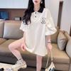 Camiseta de Algodón de Manga Corta Moda Coreana para Mujer Cuello Polo Longitud Media Celebridad de Internet Popular Elegante Top Delgado que Reduce la Edad Ins