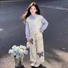 Conjunto de Dos Piezas de Sudadera con Cuello Polo de Manga Larga y Pantalones Anchos Casuales con Mariposas, Moderno y Único, para Niñas, para Primavera y Otoño 2026