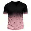 Camiseta Masculina Henry com Estampa de Coqueiro Gola Henry Moderna Manga Curta Camiseta Solta para Verão Casual Férias na Praia
