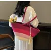 Bolsa de Algodão Tecida Grande Capacidade Bolsa de Ombro Litoral Vazada Bolsa de Mão Bolsa Feminina Transversal Tote Bag Corda de Algodão Palha Tecida
