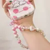 Lanyard para Teléfono Rosa-Verde Fresco, Correa de Muñeca, Cadena para Teléfono con Colgante de Perlas para Niñas, Nuevo Diseño Lindo Corto de Moda Estilo Ins