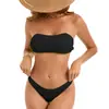 Novo Maiô Cortado Europeu e Americano Mais Vendido Feminino Sexy Hot Girl Cor Sólida Biquíni Duas Peças Tomara-que-caia Amazon Cross-Border
