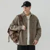 Camisa masculina xadrez britânico retrô americana de alta qualidade, novo estilo primavera e outono, simples, solta, casual, moderna, versátil