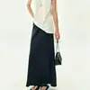 Falda Midi de Color Sólido Suave para Mujer de Cintura Alta Simple Color Sólido Adelgazante Larga Versátil para el Trabajo Falda Midi de Línea A