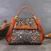 Bolso Bordado Floral Retro de Nuevo Producto Transfronterizo Patchwork de Cuero Genuino Bolso Elegante para Mujer de Viaje al Trabajo Hombro Único Cruzado Bolso Tipo Kelly