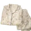 Pijama de otoño e invierno para mujer DeRong, cárdigan de solapa con dibujos animados, conjunto de ropa para el hogar de manga larga, popular en las transmisiones en vivo de Douyin y Xiaohongshu