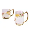 Xícara de Café com Decoração Esmaltada, Copo de Vidro Doméstico para Água, Xícara de Chá Floral para Mulheres, Copo Redondo para Presente no Atacado para Café da Manhã, Leite e Suco
