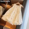[Casa Rosa] Vestido Infantil Vestido de Verão Menina Vestido Princesa Bebê Feminino Verão Coreano Sem Mangas Flor Bute Vestido