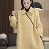 Casaco de Lã Comprimento Médio Estilo Coreano Outono e Inverno para Mulheres Petite Solto Espessado Elegante Tamanho Grande Casaco Trench de Lã Roupa Exterior