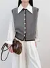 Cardigã colete de tricô listrado em color block retrô com gola redonda, nova coleção outono/inverno 2026, colete suéter sem mangas para sobreposição, estilo feminino