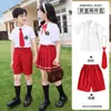 Roupa de Jardim de Infância Traje de Verão Vermelho Uniforme de Escola Primária Roupa de Classe Infantil Roupa Esportiva Conjunto de Duas Peças de Manga Curta de Verão