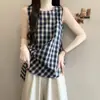Verão 2026 Novo Design Xadrez Doce e Simples Colete Camisa Emagrecedor para Mulheres, Versátil Fino Plus Size
