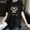 Comércio Eletrônico Transfronteiriço Desembaraço Manga Curta Feminina Soltinha Tamanho Grande Roupas Femininas Meio Comprido Manga Meia-Manga Camiseta Top Cobre a Barriga Parece Magra