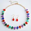 Pendientes de Cristal Europeo y Americano Full Diamond con Forma de Corazón y Gemas de Colores Mixtos, Pendientes de Vidrio con Diamantes en Forma de Gota, Pulsera a Juego para Estilo de Fiesta y Vacaciones