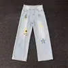 Jeans con Bordado Floral para Hombre, Rectos Sueltos Adelgazantes de Pierna Ancha, Estilo Americano High Street, Marca de Moda, Pantalones Largos Geniales y Vintage