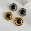 Dazan Venda Quente Em Estoque Atacado de Fábrica Europeu e Americano Titânio Aço Galvanizado Ouro Real 18K Olho de Gato Preto Pedra Natural Brincos Redondos