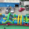 Carrera de obstáculos inflable multinivel, equipo de diversión inflable para exteriores con temática de arcoíris, equipo inflable para actividades de team-building