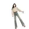 Calça Flare Feminina, Cor Clara, Verão Fina Novo Estilo, Petite Cintura Alta Retrô Americana High Street
