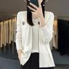 Cárdigan de Punto para Mujer Estilo Francés con Cuello en V, Bordado de Flor de Camelia, Chaqueta Fina de Punto para Vestir por Capas, Elegante y Adecuado para el Trabajo