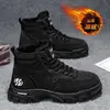 Botas de nieve para hombre, botas Martin de moda de invierno con forro polar, gruesas, cálidas, a la moda, retro, antideslizantes, resistentes al desgaste, botas de trabajo para hombre