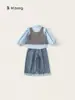 Ropa para Niños Bangxuan Camisa de Encaje Otoñal Chaleco de Punto para Niñas Pantalones a Cuadros Conjunto de Dos Piezas para Bebé Atuendo Infantil