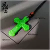 Pingente de Cruz de Vidro Imitação de Jade, Pingente de Colar de Imitação de Jade Verde, Joia de Corrente Longa para Suéter, Pingente Original para Atacado