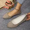 Sapatos femininos bico fino, tamanho grande, novo estilo europeu e americano primavera/outono 2025, tamanho grande cor doce camurça comércio exterior rasos femininos