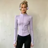 Chaqueta Deportiva con Cuello Alto y Cremallera para Mujer Ropa de Yoga Manga Larga con Agujeros para el Pulgar Alta Elasticidad Ropa Europea y Americana para Fitness Running Entrenamiento