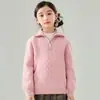 Cardigã de lã 100% pura com zíper e gola semi-alta, malha grossa para meninos e meninas, casaco grosso de outono e inverno