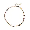 Collar Maillard de Cuentas de Piedra Ojo de Tigre Natural y Cuentas de Vidrio Cadena para Clavícula Cadena Creativa de Empalme de Alta Gama Cadena para Suéter de Otoño e Invierno