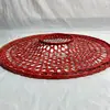Tecido de bambu, vazado, chapéu vermelho, adereço de chapéu de bambu para gravação de vídeo de dança quadrada, feito à mão, abajur nostálgico