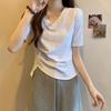 95 algodón 5 spandex corte ajustado adelgazante estilo ins dulce y picante top cuello en V verano diseño nicho irregular camiseta de manga corta para mujer