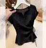 Camiseta irregular, única e bonita de manga curta para mulheres, top de verão