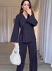 Amazon Comercio Exterior Europeo y Americano Ropa Transfronteriza para Mujer Otoño 2024 Color Sólido Simple Manga Larga Encaje Traje Casual Mujer