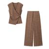 Estilo Europeu e Americano Amazon Aliexpress Popular Moda Tendência Versátil Pin Textura Top Sem Mangas e Conjunto de Calças