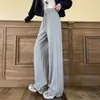 Calça de Moletom Esportiva Casual Cinza Estilo Coreano Slim de Perna Larga Feminina Primavera Outono 2026 Nova Cintura Alta Drapeada Corte Reto Sabre