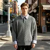 Suéter de punto para hombre de comercio exterior transfronterizo estilo old money, tejido de ochos estilo americano, suéter de punto de dos piezas simuladas con cuello polo a rayas