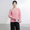 Top de Primavera para Mujer Miyake, Moderno y Elegante con un Toque de Lujo, Plisado a Mano con Cuello en V, Elegante para el Trabajo, Camiseta de Manga Larga que Rejuvenece
