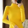 Novo Suéter de Caxemira Outono Suéter de Gola Alta Feminino Suéter Curto Grosso com Costura Canelada Slimming Malha Camada Base