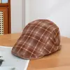 Gorra Plana Retro de Cuadros con Visera Corta Gorra de Artista Literario Japonés Gorra de Newsboy Estilo Británico para Mujer Otoño/Invierno Dropshipping