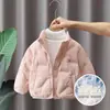 Casaco acolchoado leve Rantuo com capuz neutro outono e inverno, com enchimento de plumas de pato branco, três-prova, quente e durável, vestuário externo infantil, transfronteiriço