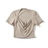 Camiseta ajustada de manga corta con cuello barco para mujer, verano 2023, nuevo estilo europeo y americano, color sólido, elástica, corte entallado, top corto