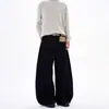 Jeans Estilosos de Sarja Preta Lavada Estilo Americano com Design Único de Bolso Reverso, Calça Reta Solta para Homens e Mulheres