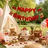 Bandera de Feliz Cumpleaños con Temática de Cereza y Pancarta de Letras Rojas para Decoración de Fiesta Infantil Picnic Decoración de Foto Estilo Ins
