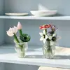 Mini jarrón de cristal con rayas verticales para florero pequeño, tamaño pequeño, jarrón de cristal transparente con flor de cristal hecha a mano, decoración de escritorio, venta al por mayor