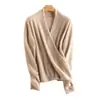 Chegada Nova Outono/Inverno 2026 Suéter Feminino Gola Cruzada Slim-fit 100% Caxemira Gola V Curto Peça Externa Suéter Kimono