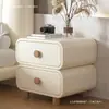 Mesita de noche tipo crema, mesita de noche de madera maciza y cuero para dormitorio, simple, moderna, minimalista, no requiere instalación, pequeño mueble de almacenamiento