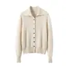 Cardigan de punto para mujer, otoño e invierno, nuevo, simple, 100% cachemir, con solapa, botones, manga larga, colorido y a la moda, versátil para ir al trabajo